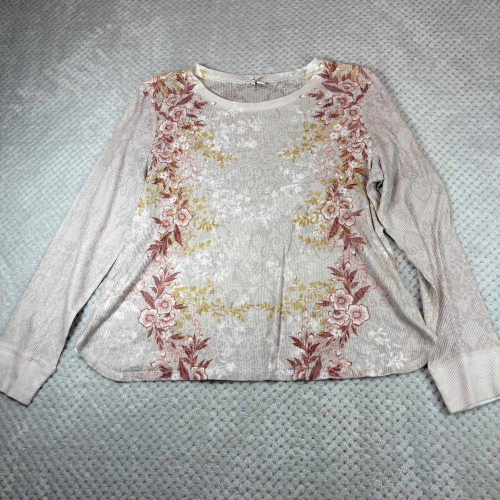 Floral Y2K design, long sleeve waffle knit shirt, size, XL women.